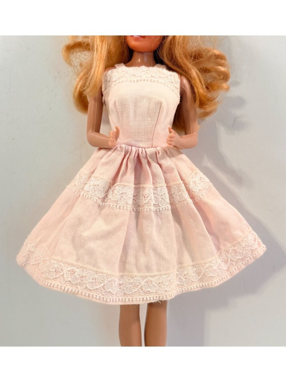 Vintage Barbie Clone Handmade Pale Pink Lace Trim Dress Clothing